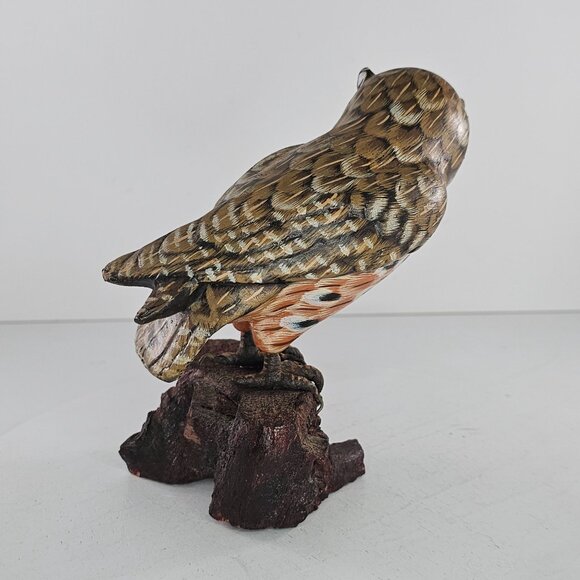 Vintage Ceramic Owl On Wood Base Figurine Hand Painted Folk Art - Picture 5 of 10